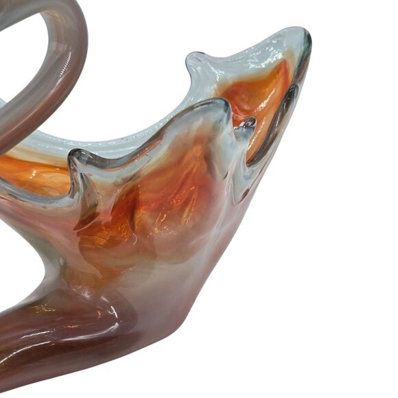 Murano Style Art Glass Swan Dish Amber White Hand Blown Sculptural Centerpiece - Picture 5 of 12